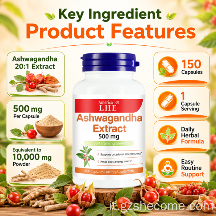 Integratore biologico di estratto di Ashwagandha Shecome da 500 mg